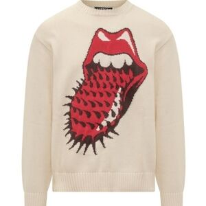Market X Rolling Stones Spiked Logo Cream Sweater Size Large